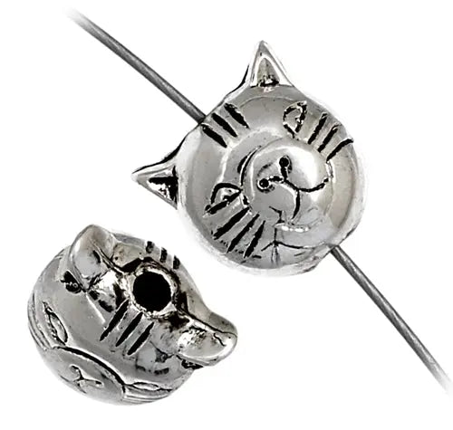Metalized Bead Cat 8x9mm Antique Silver Lead Free / Nickel Free