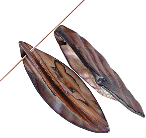 Shell Navette Shape 15x45mm 8" Strand (12pcs) Dark Copper AB 