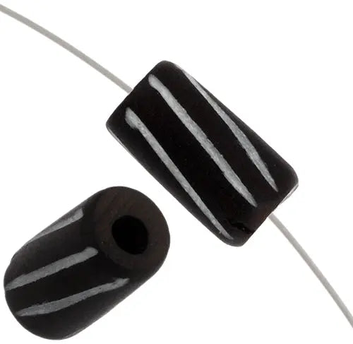 Bone Bead Carved Spiral Tube 1/2" Black/White Worked On Bone