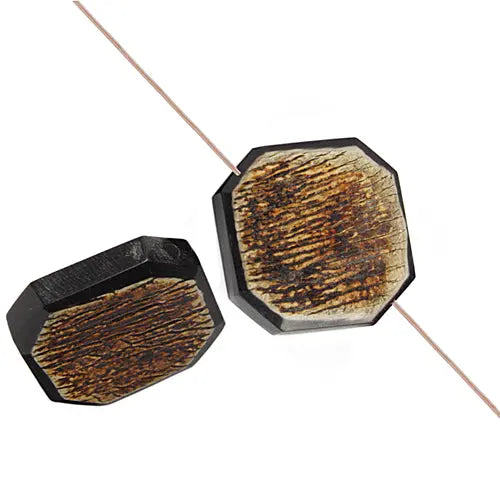 Horn Bead Octagon 25x5mm 16in Strung Black/Brown Work On Horn