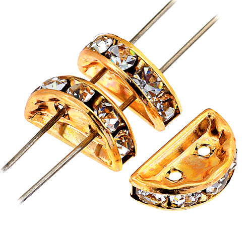 Czech Rhinestone Spacer 2-Hole Half Moon 12.5x6.5mm 