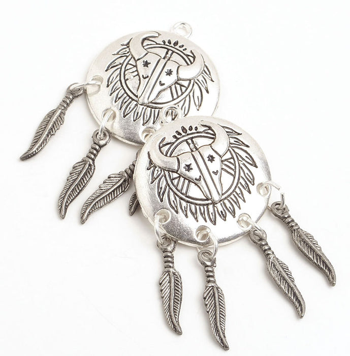 Pendant - Shield With Feather Drops Free Antique Silver Lead/Nickel