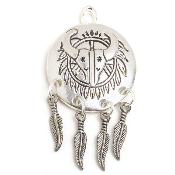 Pendant - Shield With Feather Drops Free Antique Silver Lead/Nickel