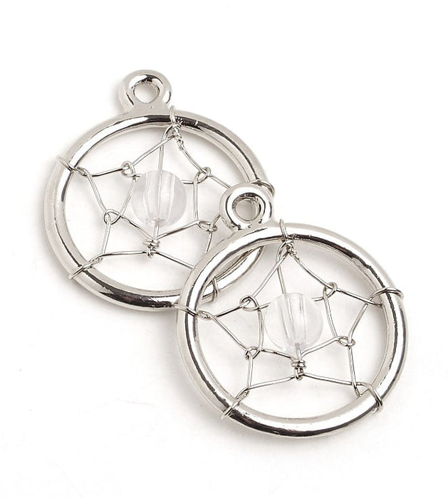 Pendant - Dream Catcher With Crystal Bead Nickel