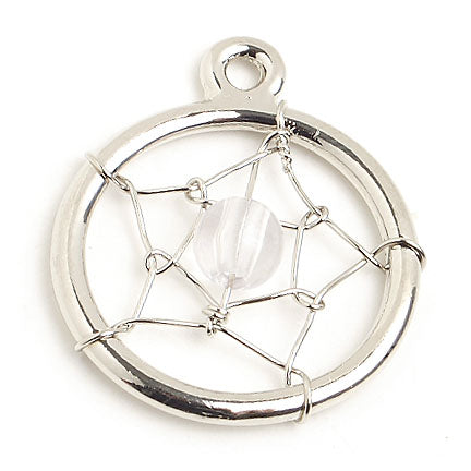 Pendant - Dream Catcher With Crystal Bead Nickel