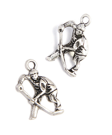 Pendant - Hockey Player 17mm Antique Silver Lead Free / Nickel Free