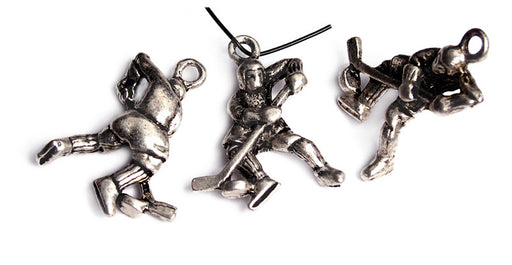 Pendant - Hockey Player 21mm Antique Silver Lead Free / Nickel Free