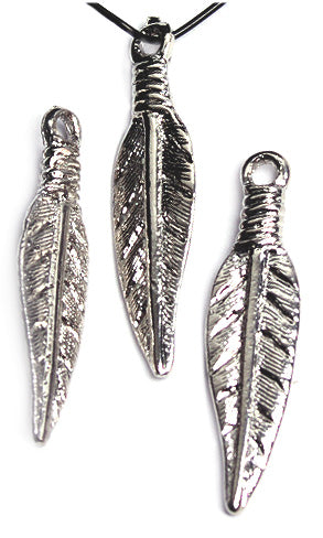 Pendant Metal Feather 25x6mm Nickel Color Lead Free / Nickel Free