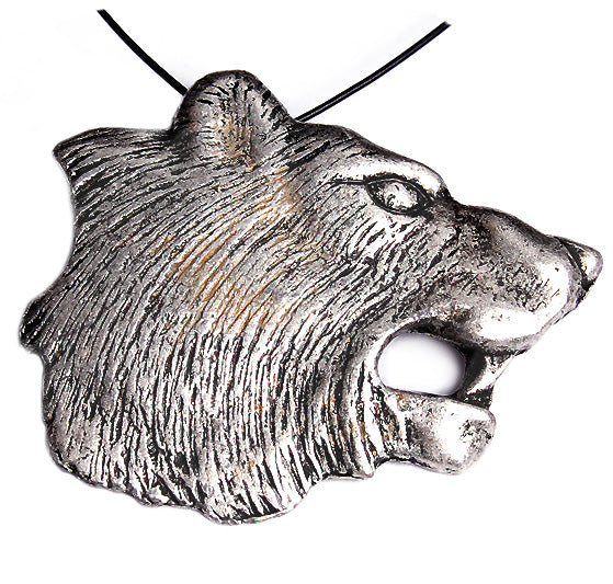 Pendant Bear Head 30mm Antique Silver Lead Free / Nickel Free