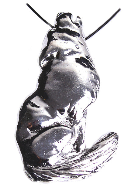 Pendant Howling Wolf 42m Shiny Plated Silver Lead Free / Nickel Free