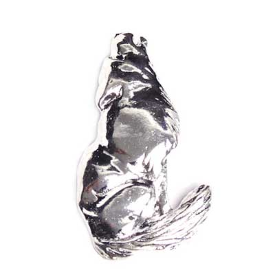Pendant Howling Wolf 42m Shiny Plated Silver Lead Free / Nickel Free