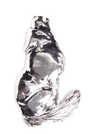 Pendant Howling Wolf 42m Shiny Plated Silver Lead Free / Nickel Free