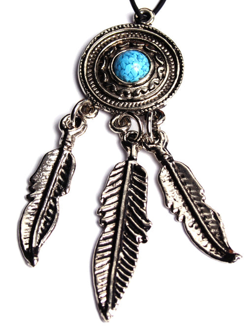 Pendant - Feathers 62mm/L Antique Silver/Turquoise