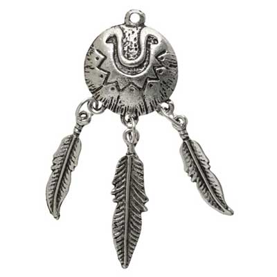 Pendant - Feathers Metal 64mm/L Antique Silver - Cosplay Supplies Inc