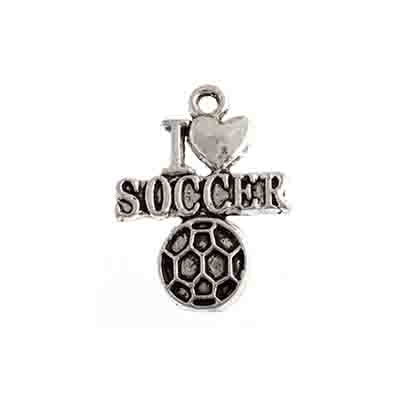 Pendant - I Love Soccer 19x16.5mm Antique Silver 25pcs - Cosplay Supplies Inc