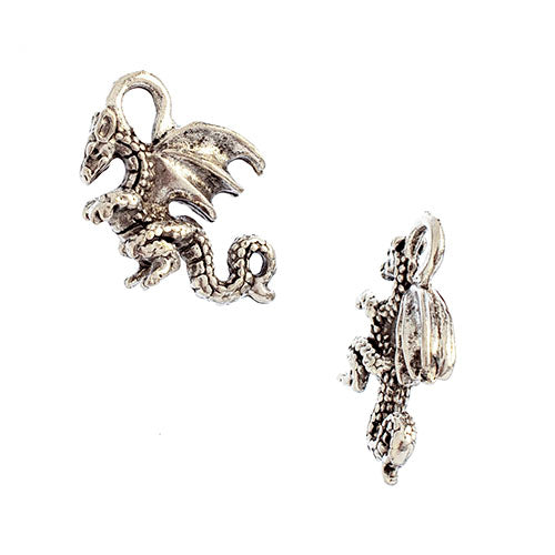 Pendant - Dragon Small Antique Silver Lead Free