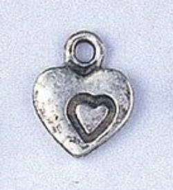 Pendant - Metal Solid Heart With Heart 9x10mm Antique Silver Lead Free / Nickel Free