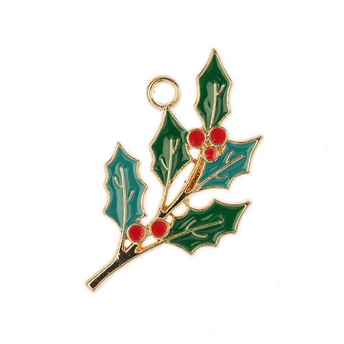 Sweet & Petite Holiday Charms 19x34mm Holly Sprig 2pcs