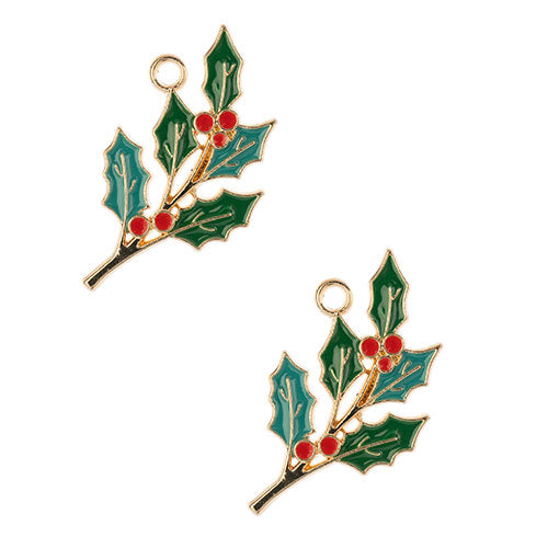 Sweet & Petite Holiday Charms 19x34mm Holly Sprig 2pcs