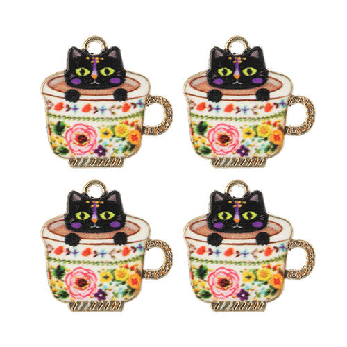 Sweet & Petite Charms 23x22mm Teacup Kitten 4pcs