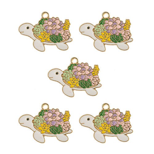 Sweet & Petite Charms 29x21mm Turtle w/Flowers 5pcs