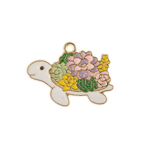 Sweet & Petite Charms 29x21mm Turtle w/Flowers 5pcs