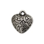 Metalized Pendant w/ Stainless Steel Coating 14mm Heart Antique Silver