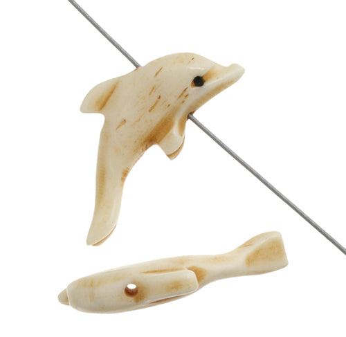 Bone Dolphin 22x12mm Worked On Bone Antique White