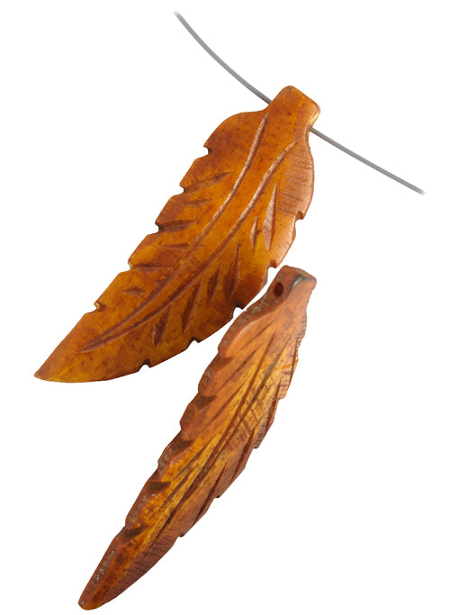 Bone Leaf Shape 55mm Burnt Worked On Bone