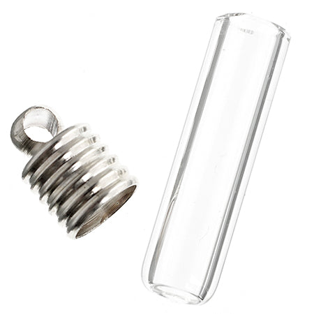 Pendant Glass Clear Tube W/ Silver Cap