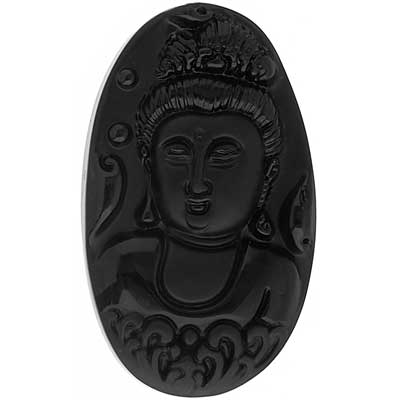 Glass Pendant Buddha Meditating 37x62mm Black - Cosplay Supplies Inc