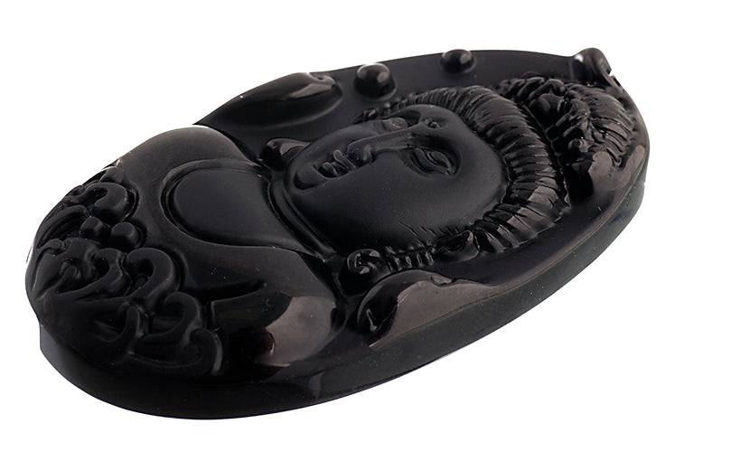 Glass Pendant Buddha Meditating 37x62mm Black