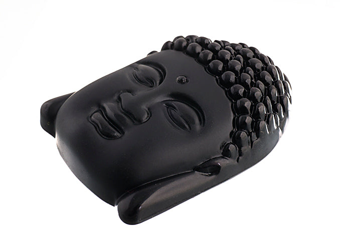 Glass Pendant Buddha Face 38x49mm Black