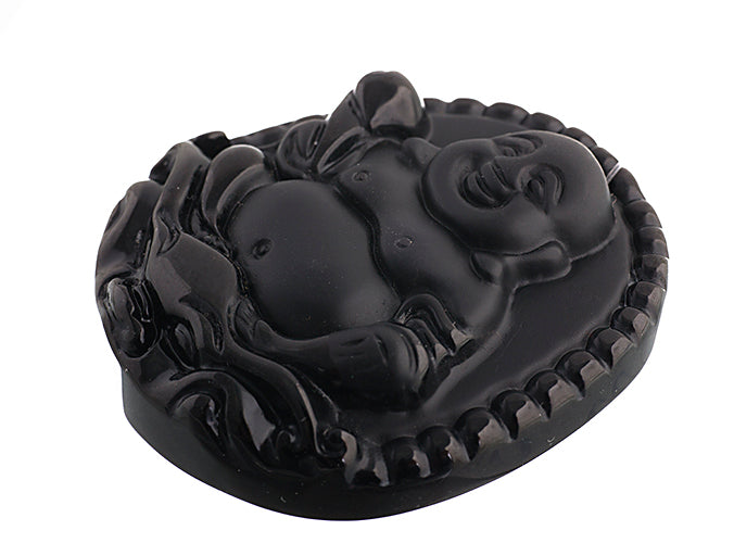 Glass Pendant Buddha Sitting 49x52mm Black