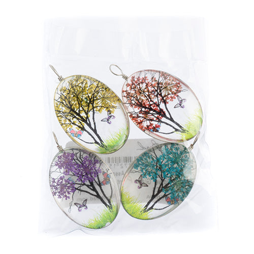 Dried Flower Glass Pendants Assorted Colors 4pcs