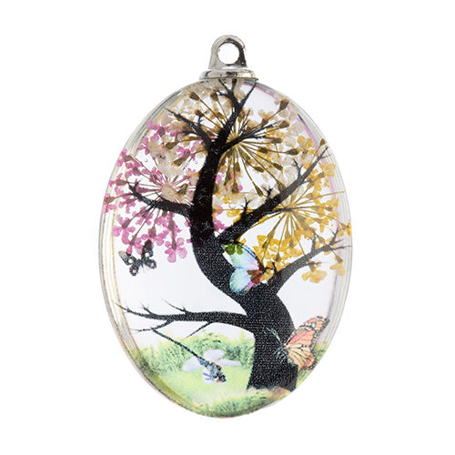 Dried Flower Glass Pendants Assorted Colors 3pcs 30x40mm - Cosplay Supplies Inc