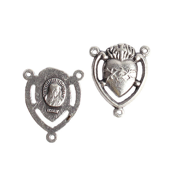 Religious Connector Nickel 3 Ring "Sacred Heart" With Thorns