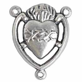 Religious Connector Nickel 3 Ring "Sacred Heart" With Thorns