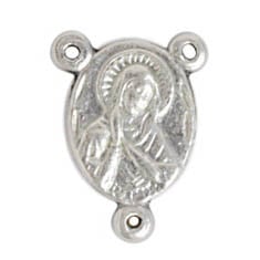 Religious Pendant 3 Hole Sacred Heart / Mary 12x16mm Nickel