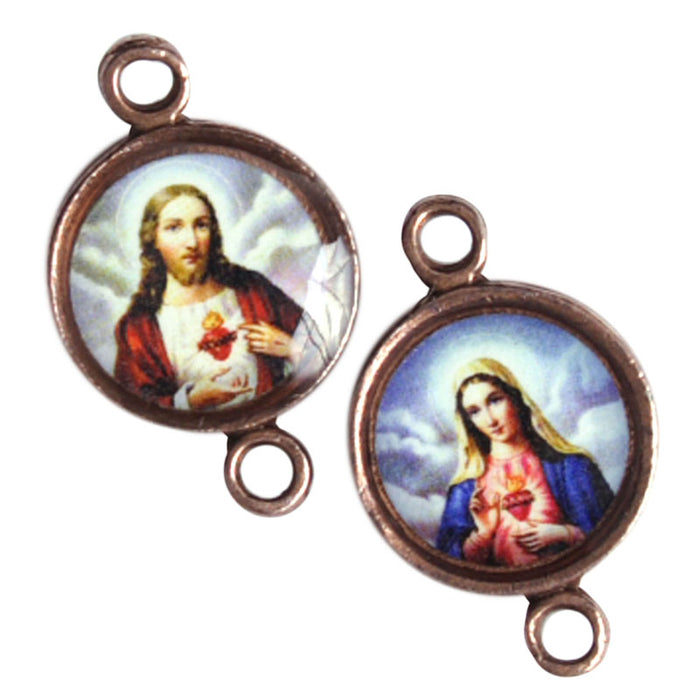 Medal With 2 Loops Sacred Heart Immaculate Heart Of Mary