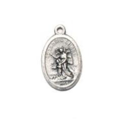 Religious Pendant Guardian Angel / Sacred Heart Nickel With Ring