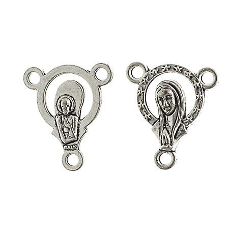 Connector- Religious Mary 3 Loop 17x14mm Antique Silver 10pcs