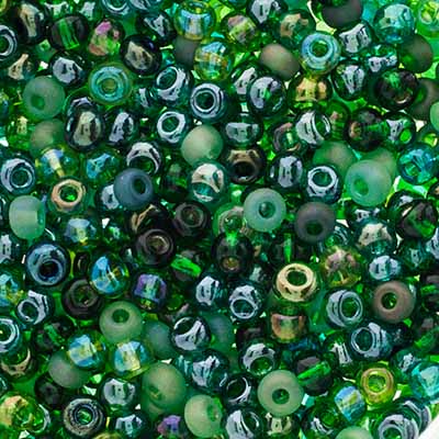 Czech Seed Beads Approx 24g Vial 6/0 - Green Shades