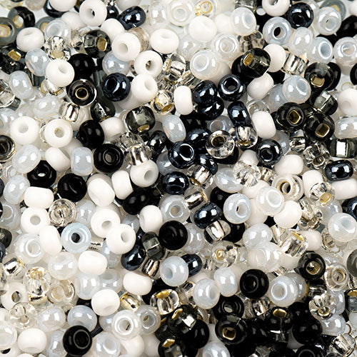 Czech Seed Beads Approx 24g Vial 8/0 - Black/White Shades