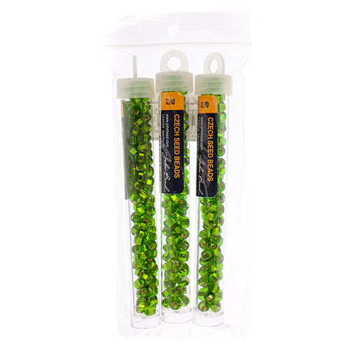 Czech Seedbead Approx 22g Vial 2/0 - Green Shades