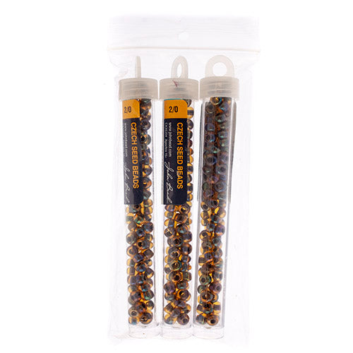 CZECH SEEDBEAD APPROX 22g VIAL 2/0 TOPAZ/BLACK LINED AB