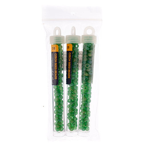 Czech Seedbead Approx 22g Vial 2/0 - Green Shades