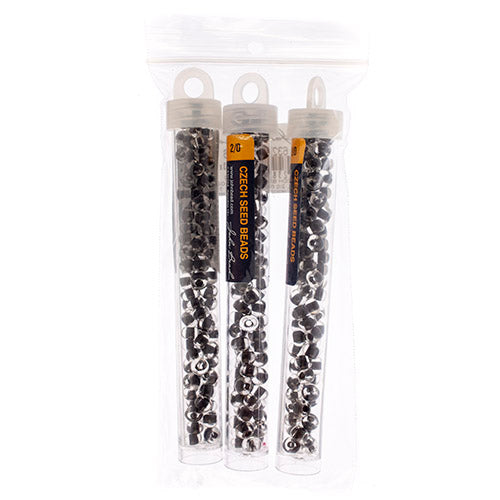 Czech Seedbead Approx 22g Vial 2/0 - Black/White/Multi Shades