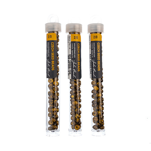 Czech Seedbead apx22g Vial 2/0 Opaque Travertine on Yellow