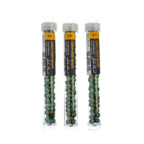 Czech Seedbead Approx 22g Vial 2/0 - Green Shades